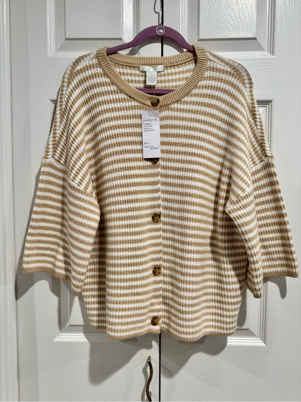 Design History Cream & Tan Striped Button Down Cardigan